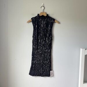 ASOS Design Women's Black Sequin Embellished High Neck Dress Size 2 NWT
